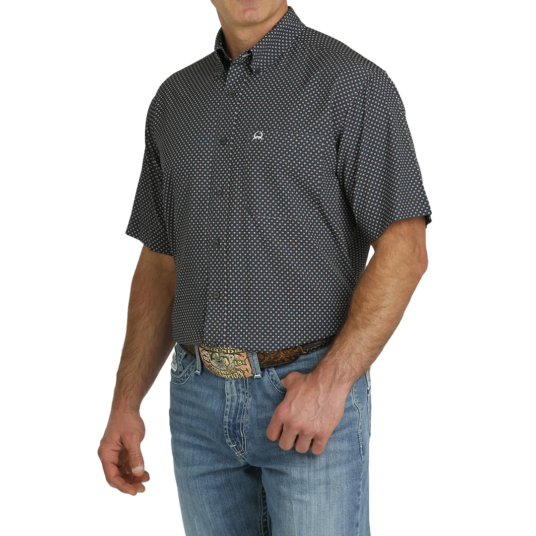 Cinch Men's Arenaflex Charcoal Checkered Print Short Sleeve Button Shirt