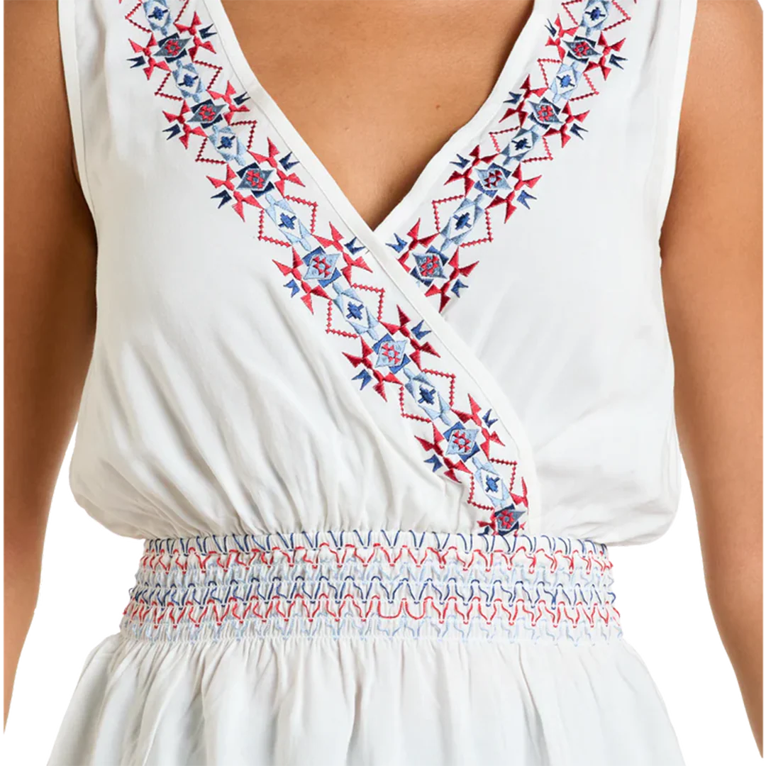 Panhandle Women's Embroidered Smocked Sleeveless Top
