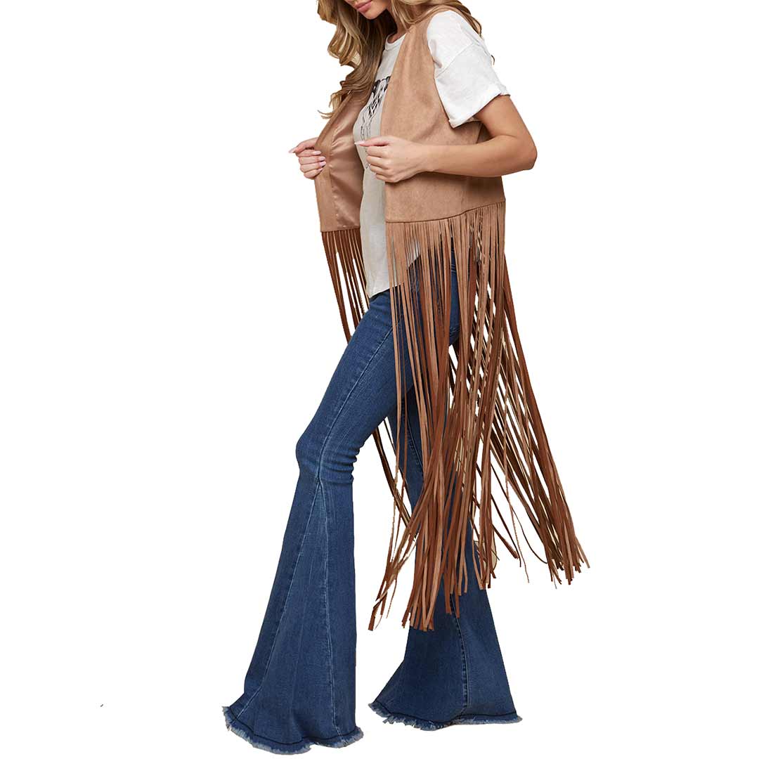 Saints & Hearts Women's Long Fringe Suede Vest