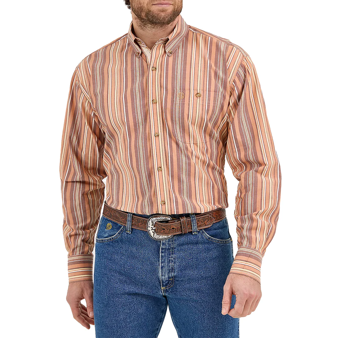 Wrangler Men's George Stra Strip Long Sleeve Button Shirt