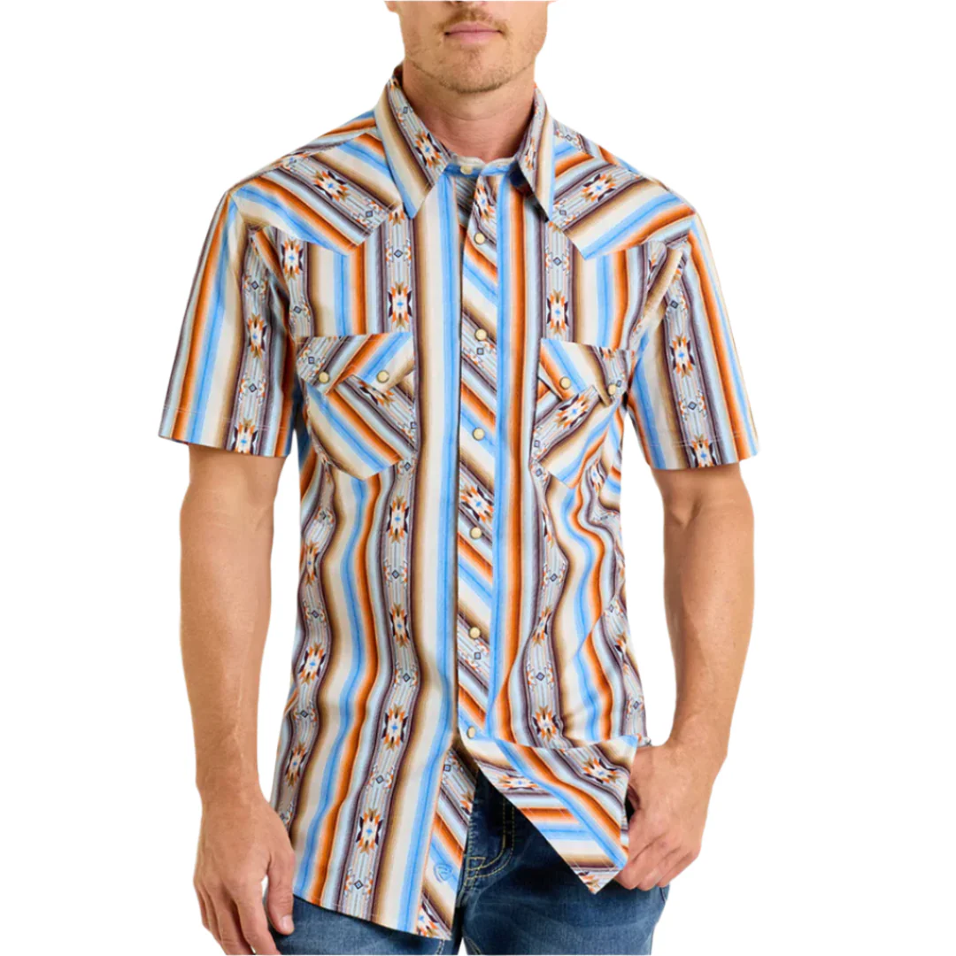 Rock & Roll Denim Men's Aztec Print Short Sleeve Snap Shirt
