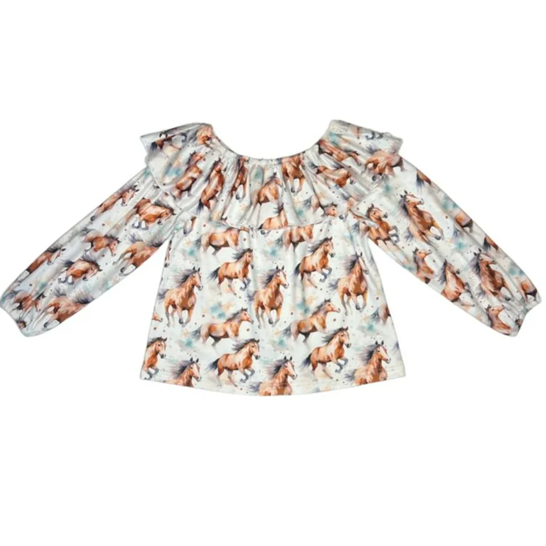 Shea Baby Toddler Girls' Running Horse Long Sleeve Shirt