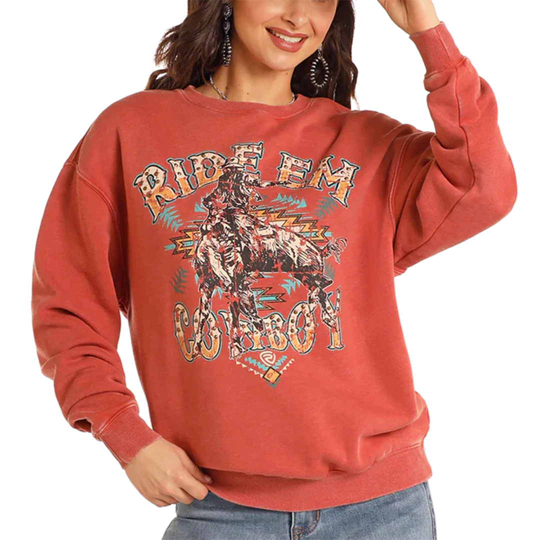 Rock & Roll Denim Women's Studded Ride 'Em Cowboy Oversized Pullover