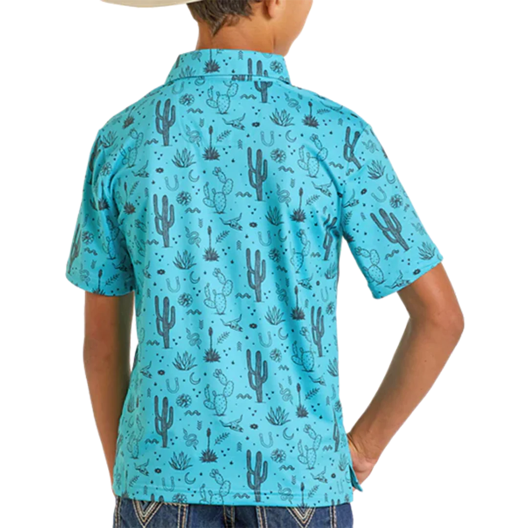 Rock & Roll Denim Boys' Cactus Print Short Sleeve Polo