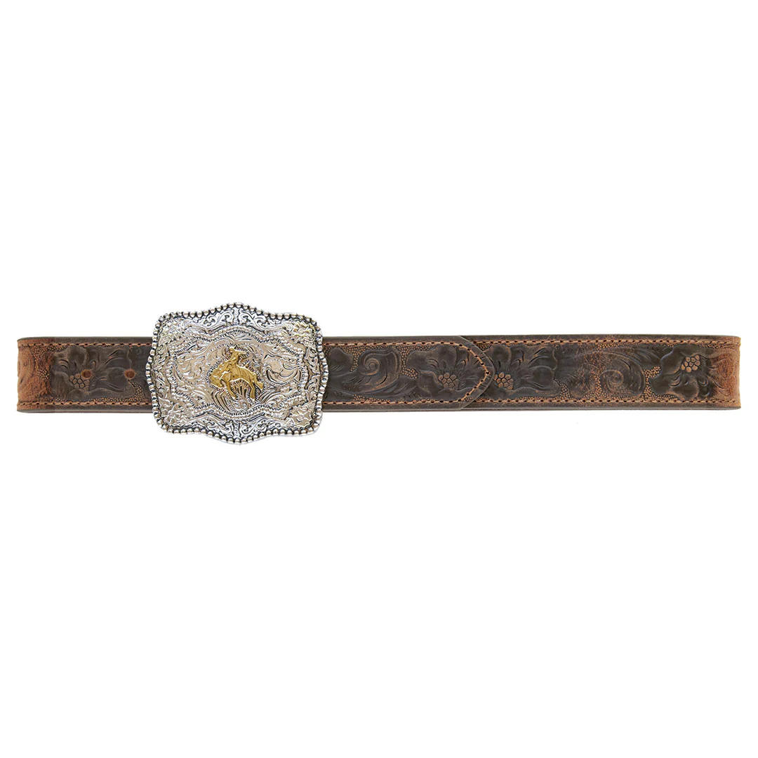 AndWest Boys' Tooled Leather Belt with Buckin' Bronco Buckle