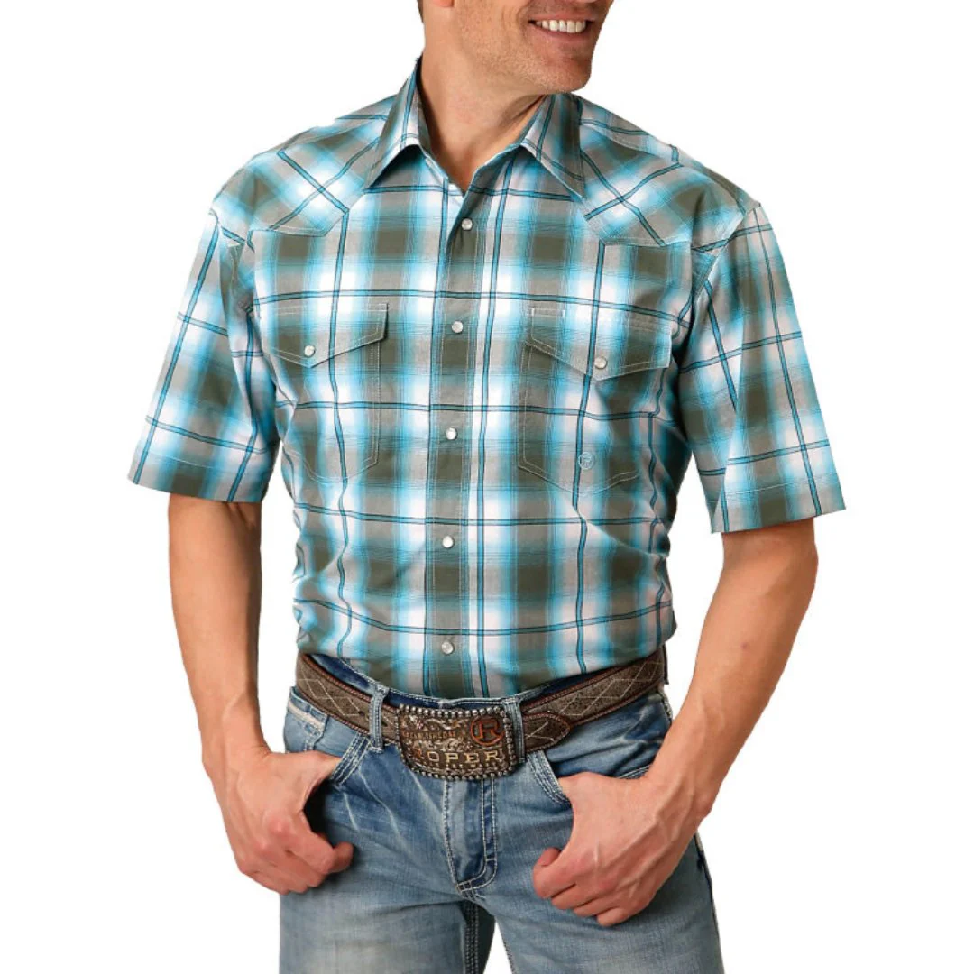 Roper Men's Contrast Stripe Plaid Print Snap Shirt