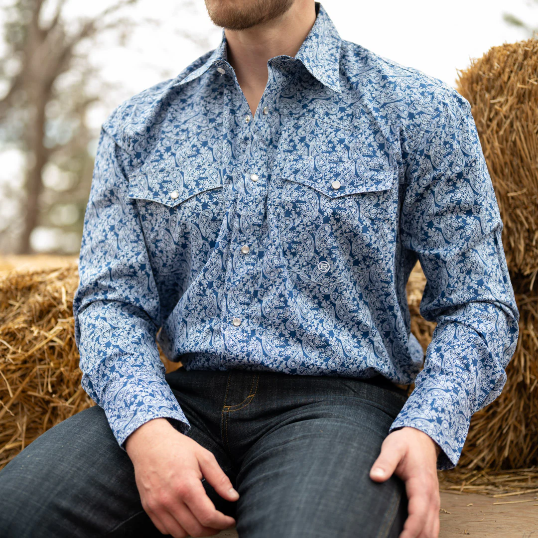 Roper Men's Amarillo Collection Allover Print Long Sleeve Snap Shirt