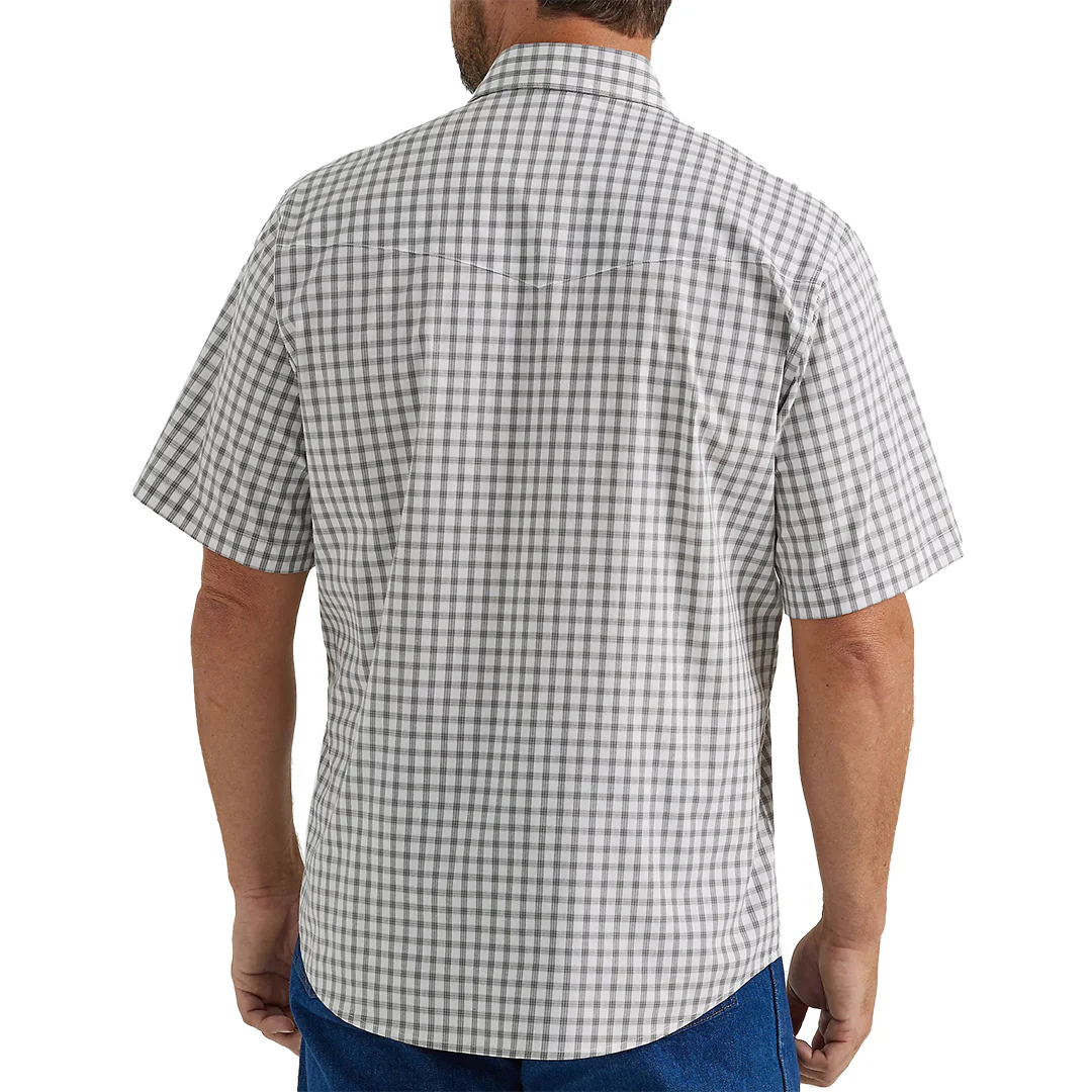 Wrangler Men's Wrinkle Resist Short Sleeve Western Snap Plaid In Rock Grey Window