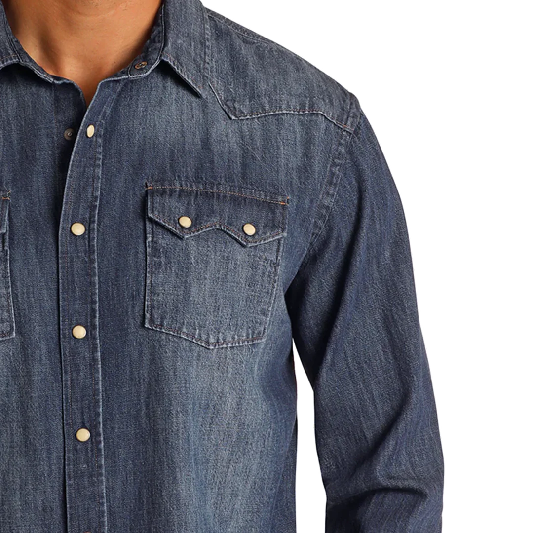 Panhandle Men's Modern Vintage Denim Long Sleeve Snap Shirt