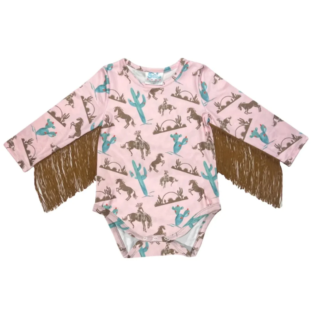 Shea Baby Baby Girls' Gettin Western Long Sleeve w/t Fringe Onesie