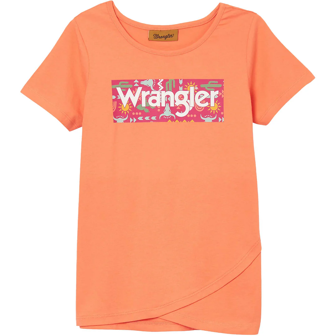 Wrangler Girls' Logo Short Sleeve Shirt with Tulip Hem