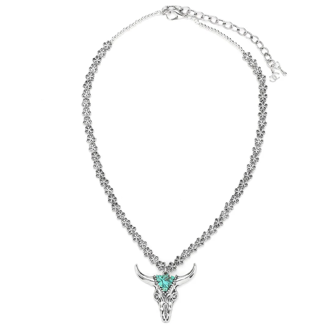 Cowgirl Confetti Women's Steer Head Run Free Necklace