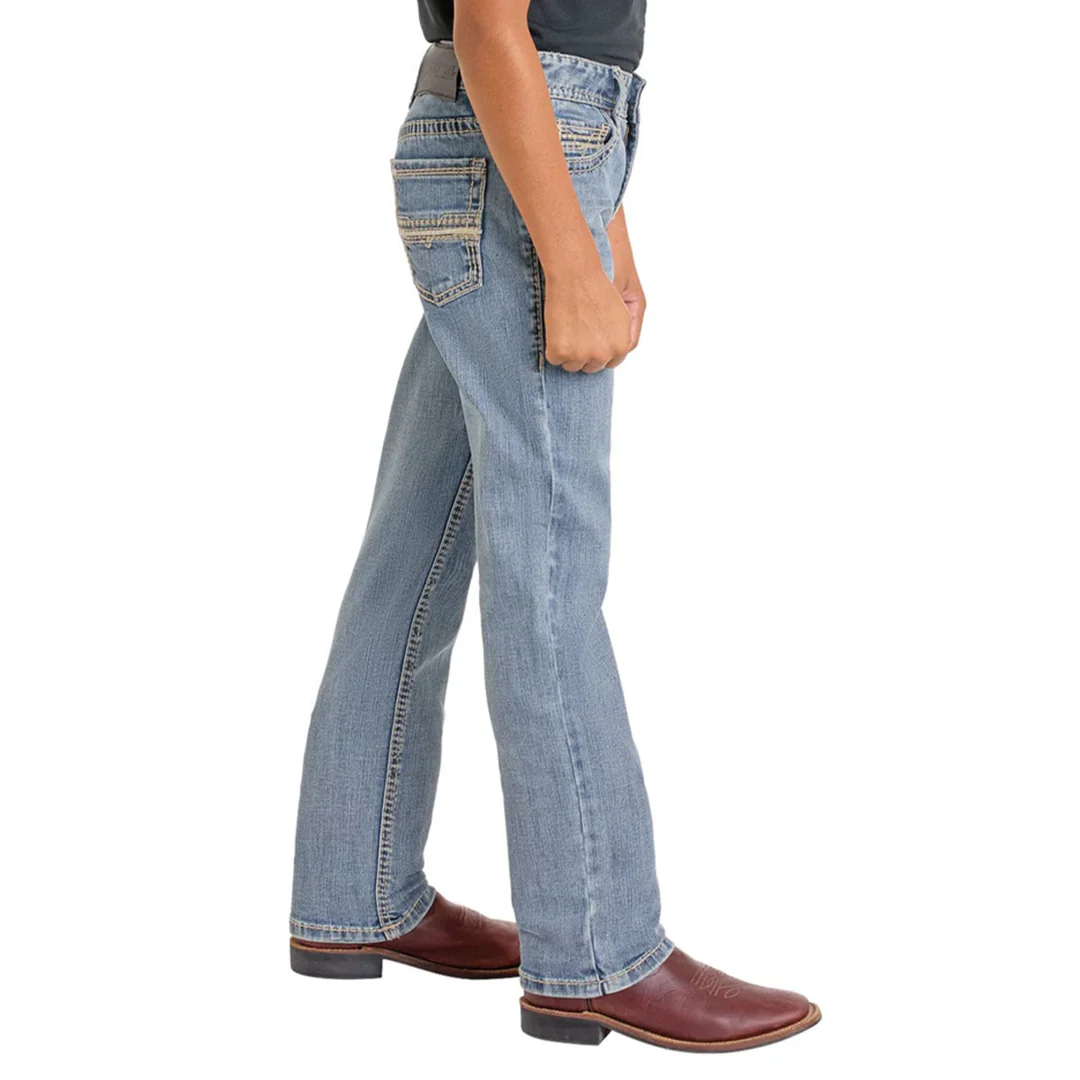 Rock & Roll Denim Boys' Regular Fit Pleather Embroidered Revolver Jeans