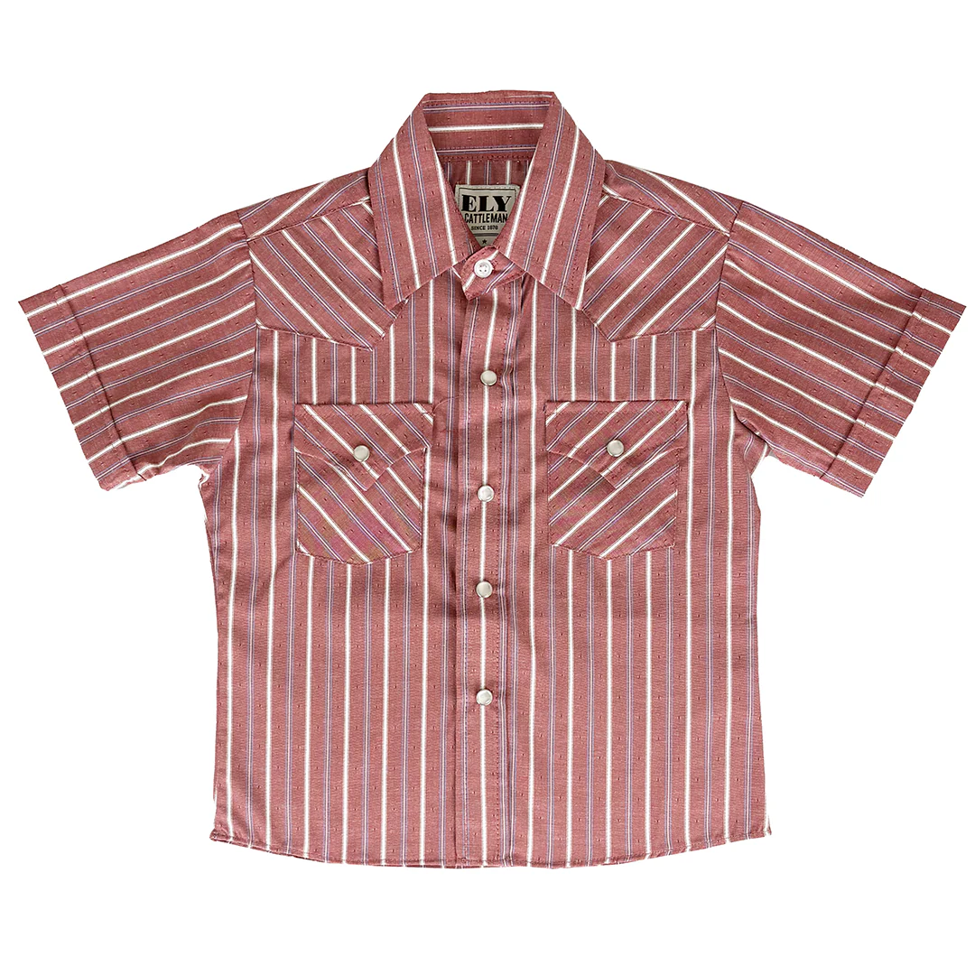 Ely Cattleman Boys' stripes Print Short Sleeve Snap Shirt