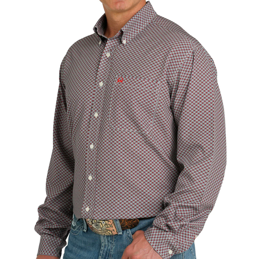 Cinch Men's ArenaFlex Geo Print Button-Down Shirt In Burgundy