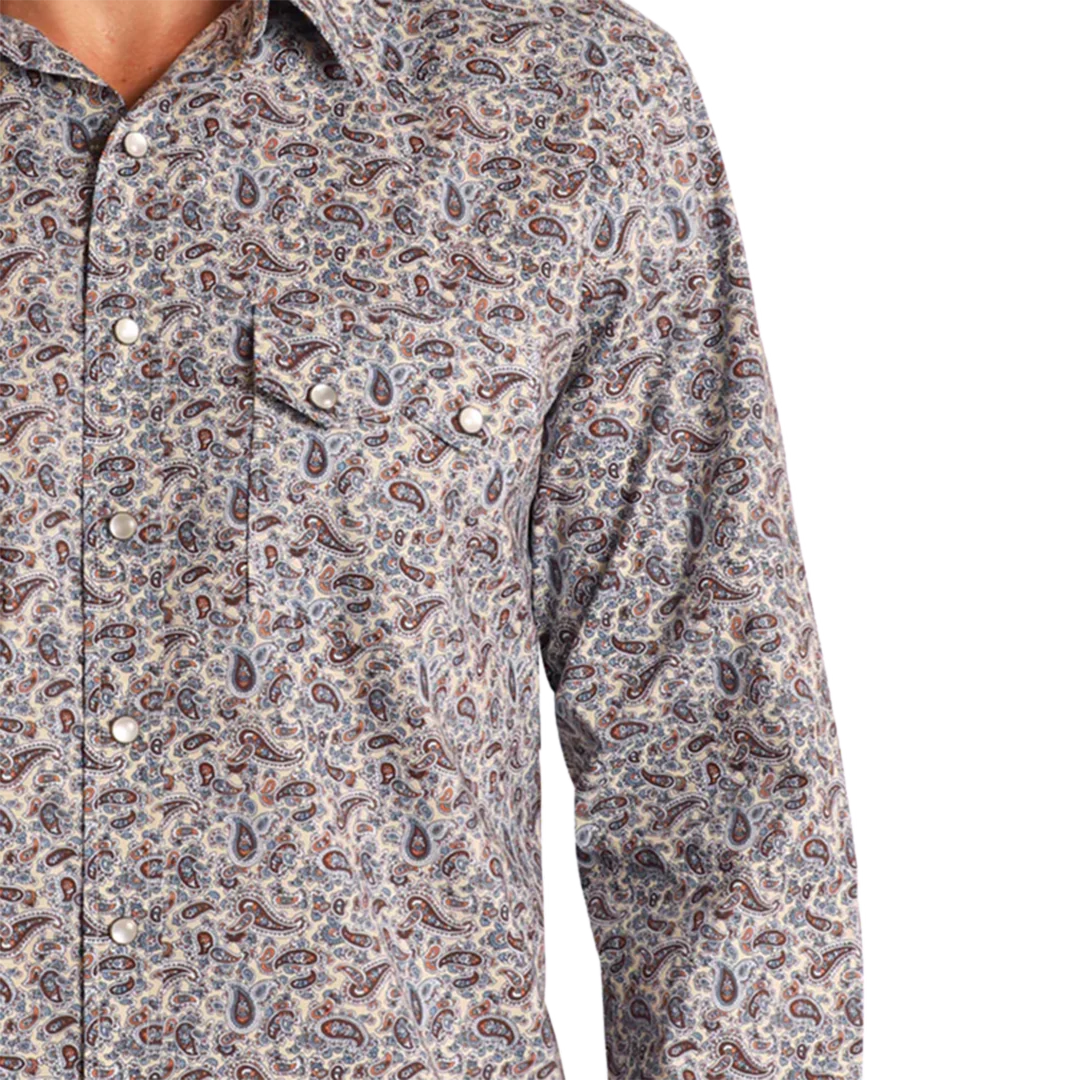 Panhandle Men's Vintage Retro Paisley Long Sleeve Snap Shirt