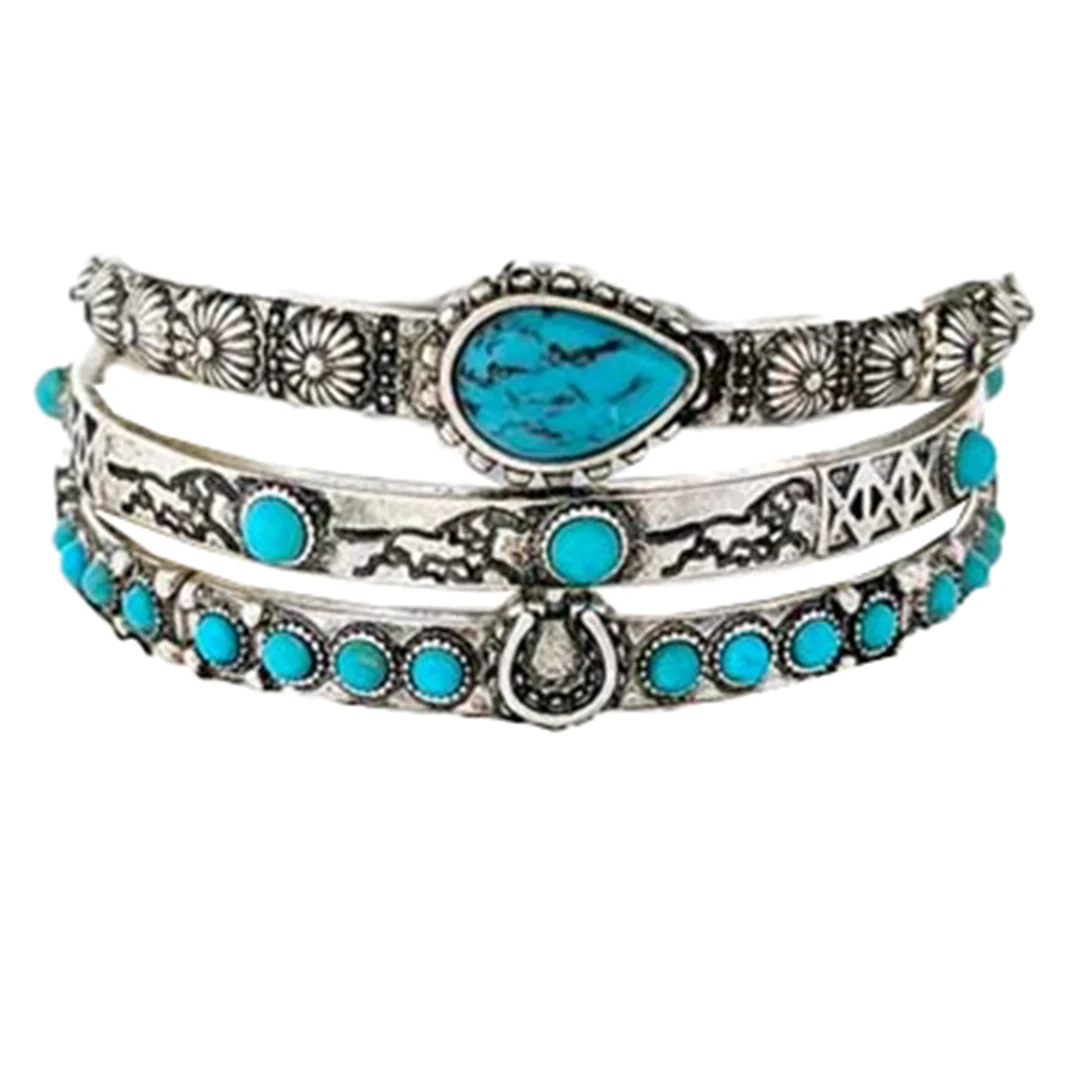 Wyo Horse Women's Triple Stretch Bracelet with Running Horse Bracelet