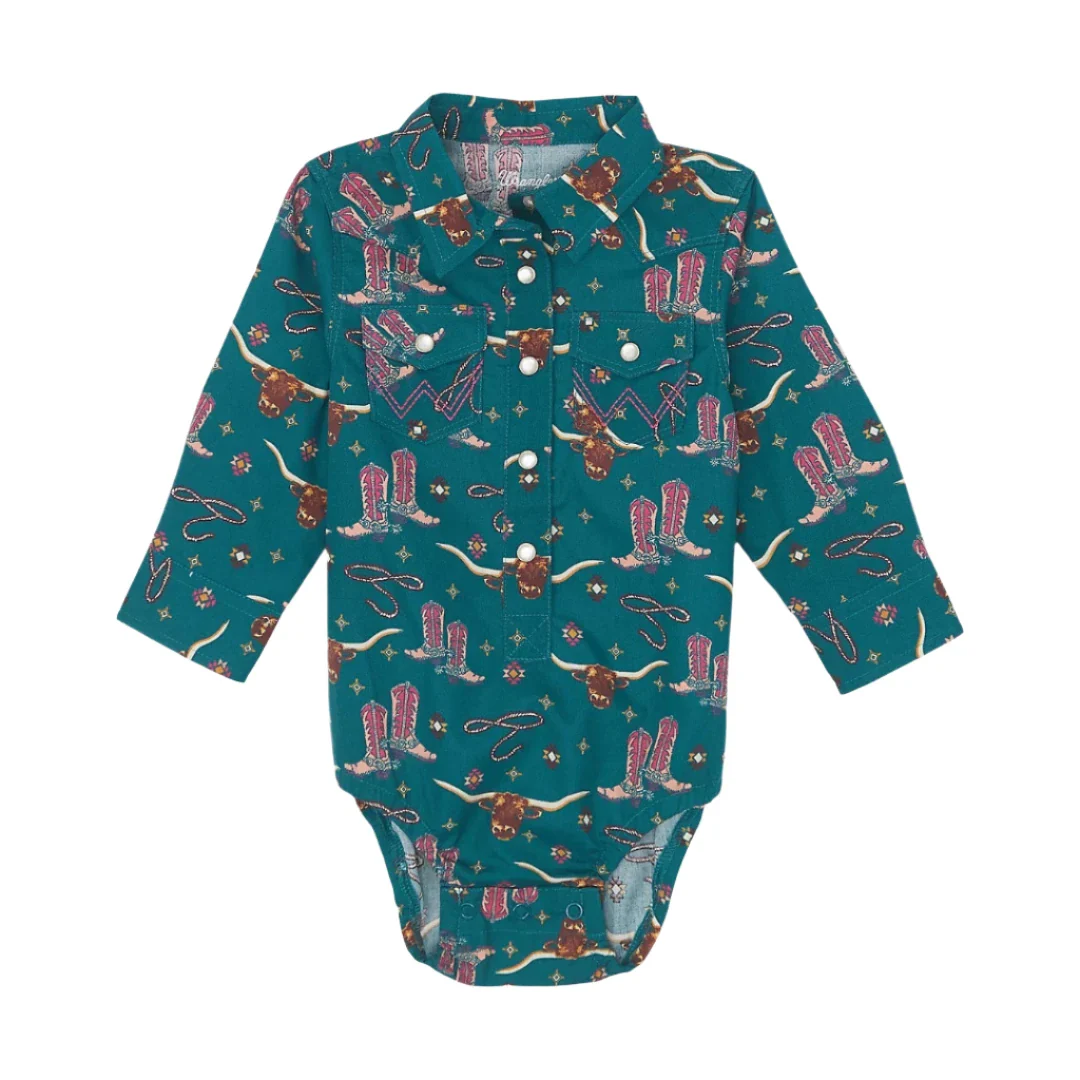 Wrangler Baby Girls' Long Sleeve Allover Print Western Snap Bodysuit