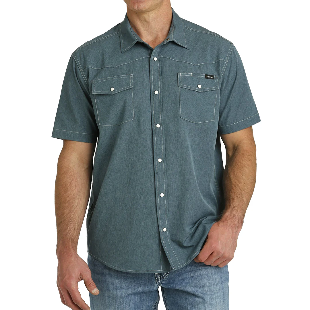 Cinch Men's Solid Western Camp Short Sleeve Snap Shirt
