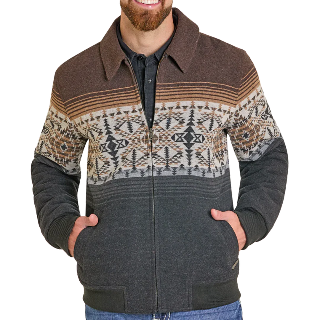 Panhandle Men's Pueblo Aztec Border Jacquard Bomber Jacket
