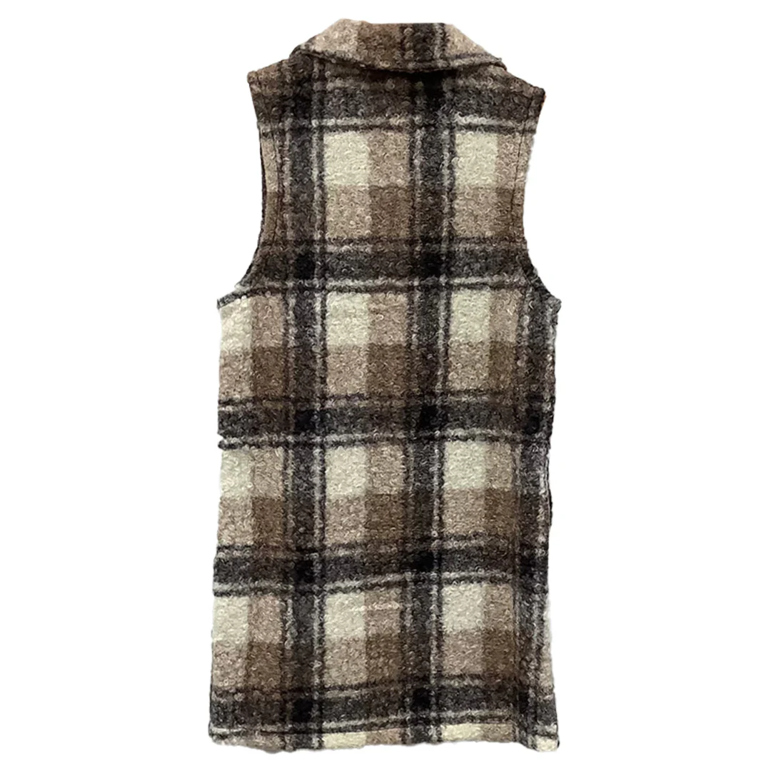 Papa Fashions Women's Plaid Long Taupe Vest
