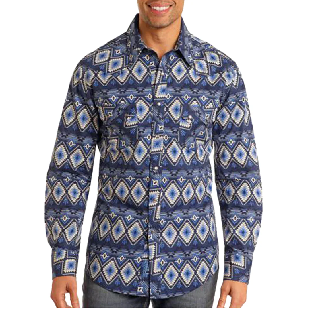 Rock & Roll Denim Men's Southwest Print Long Sleeve Snap Shirt