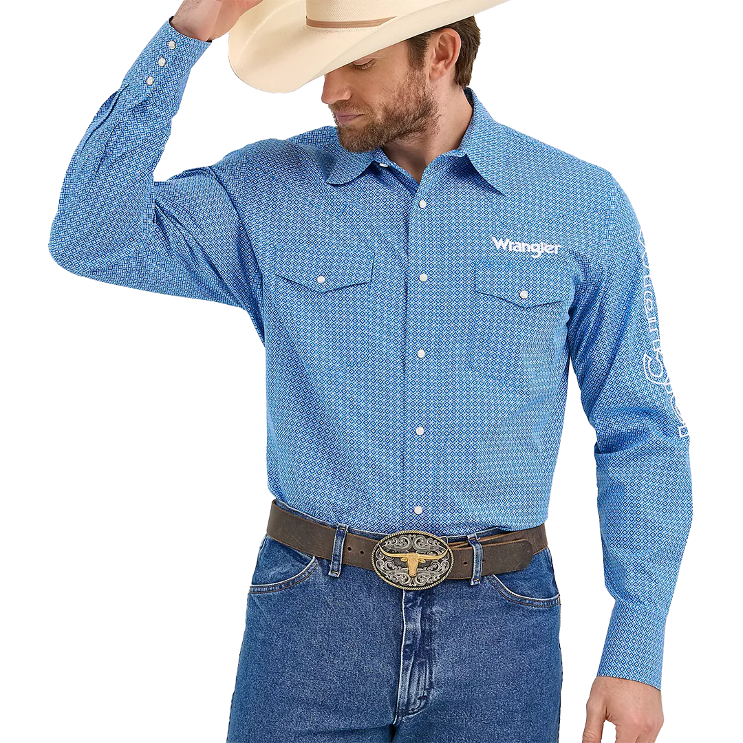 Wrangler Men's Logo Long Sleeve Snap Shirt