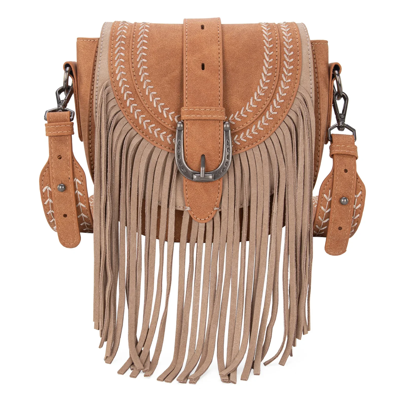 Montana West Buckle Fringe Collection Saddle Bag/Crossbody