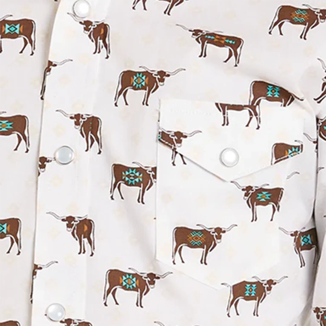 Rough Stock Boys' Novelty Steer Print Long Sleeve Snap Shirt