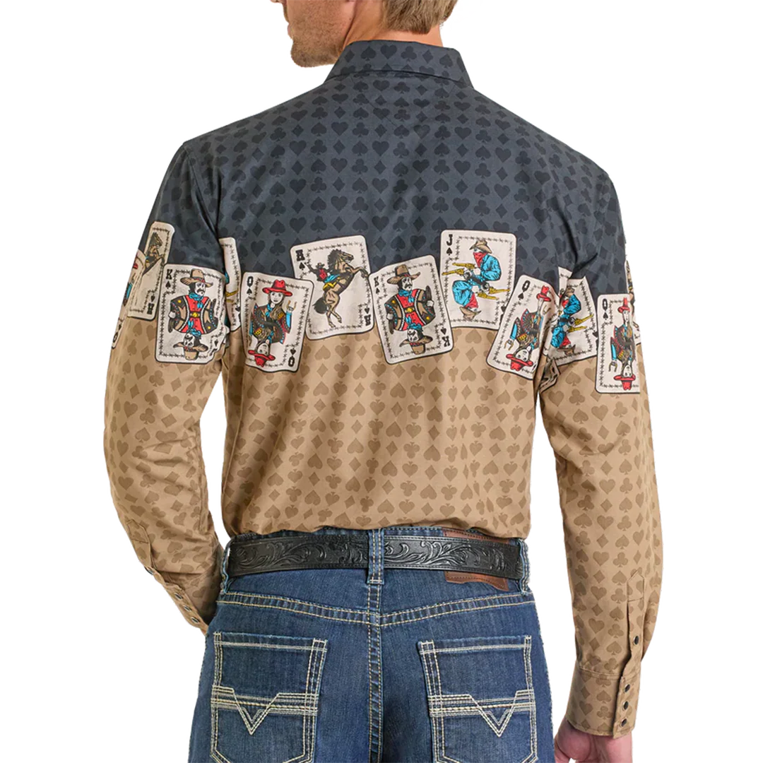Panhandle Men's Playing Cards Border Long Sleeve Snap Shirt
