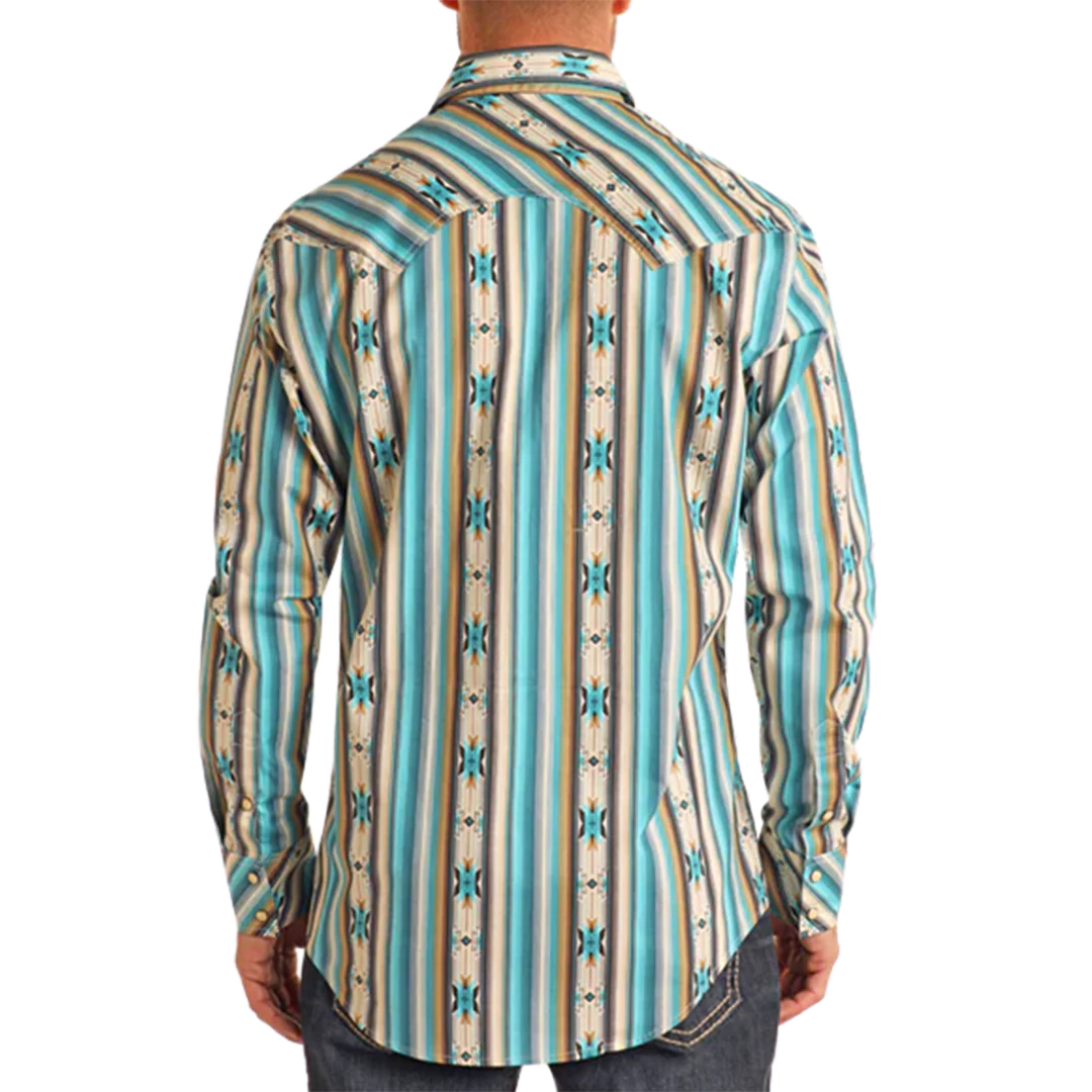 Rock & Roll Denim Men's Aztec Striped Long Sleeve Snap Shirt