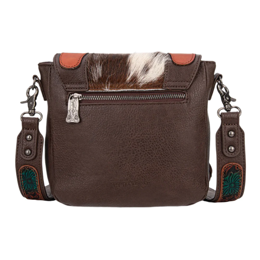 Trinity Ranch Genuine Hair-On Cowhide Tooled Fringe Crossbody