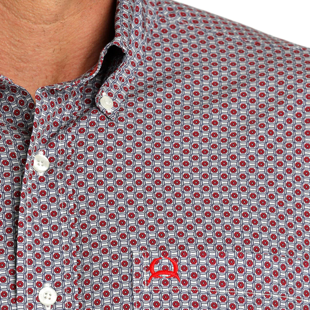 Cinch Men's ArenaFlex Geo Print Button-Down Shirt In Burgundy