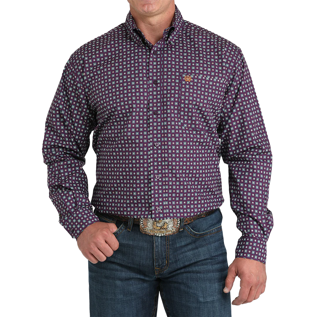 Cinch Men's Geometric Print Long Sleeve Button-Down Shirt