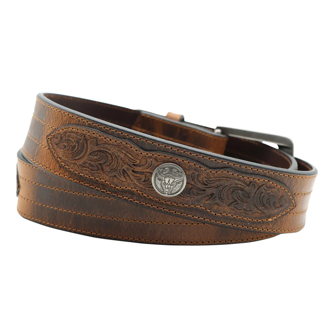 AndWest Men's Tooled Leather Conchos Belt