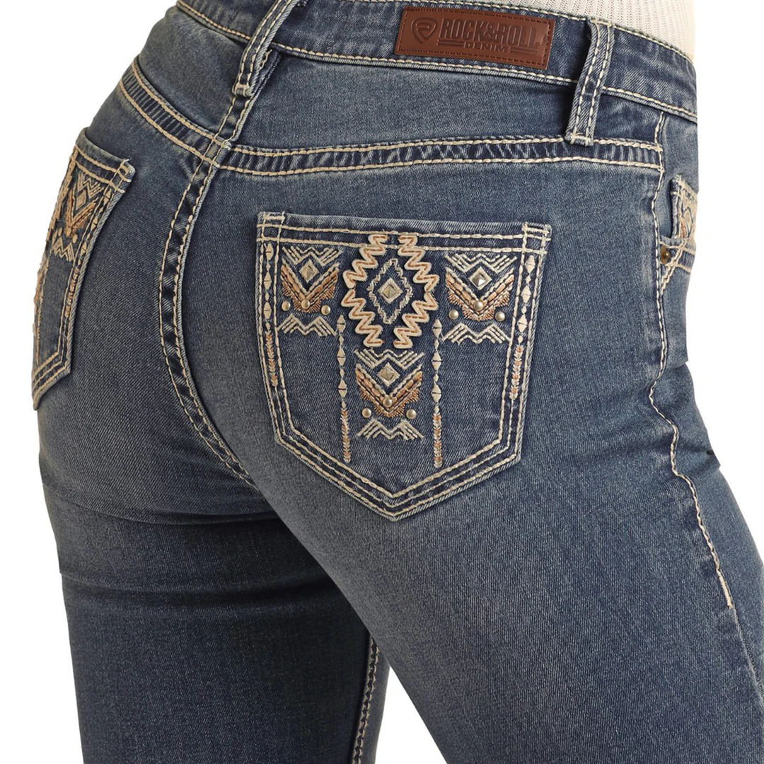 Rock & Roll Denim Women's Aztec Embroidered Regular Fit Bootcut Jeans
