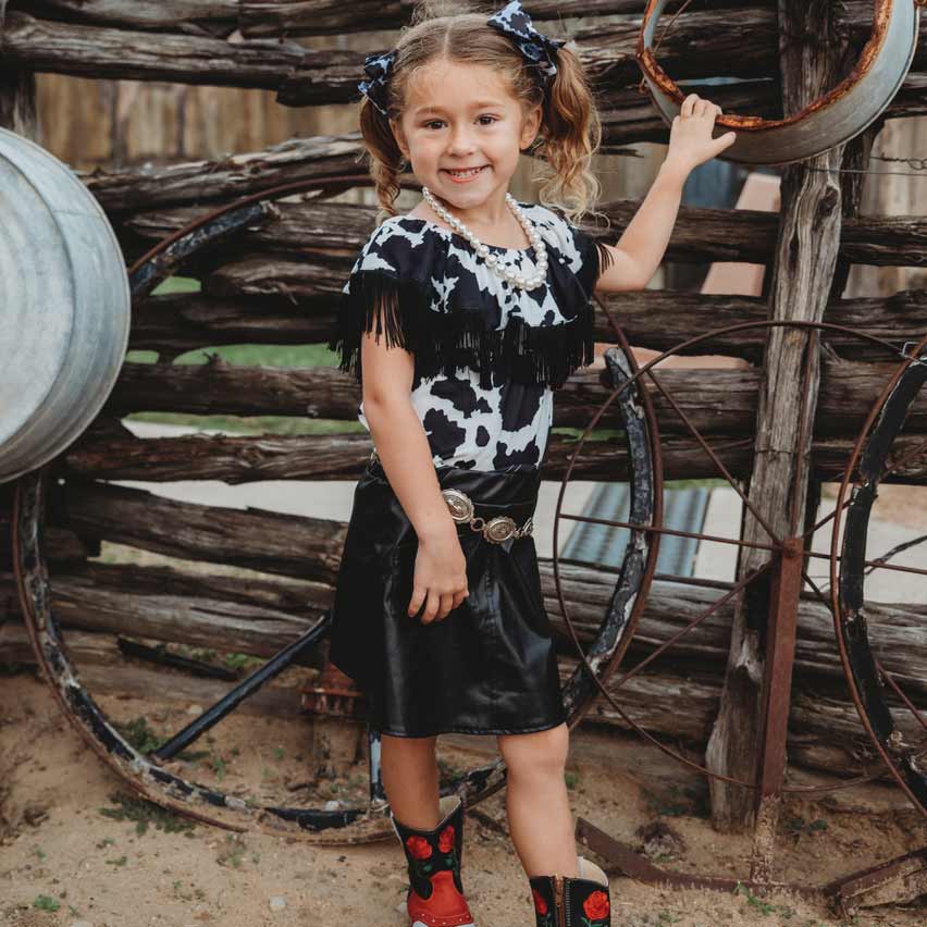 Shea Baby Infant Girls' Cow Print with Fringe Onesie