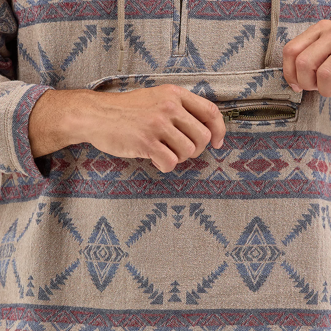 Wrangler Men's Jacquard Quarter Zip Hooded Popover Jacket