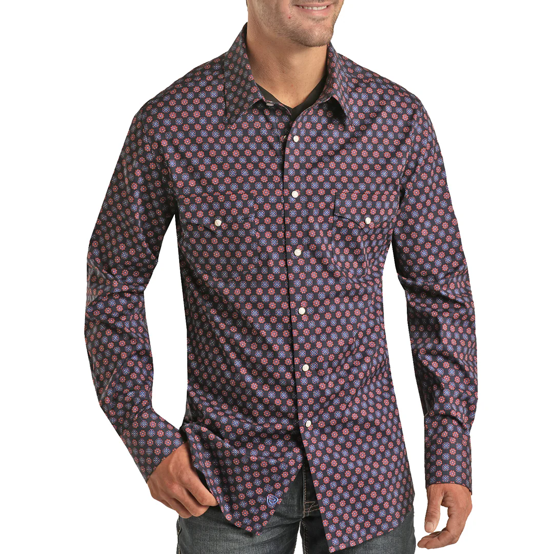 Rock & Roll Cowboy Men's Medallion Print Snap Shirt