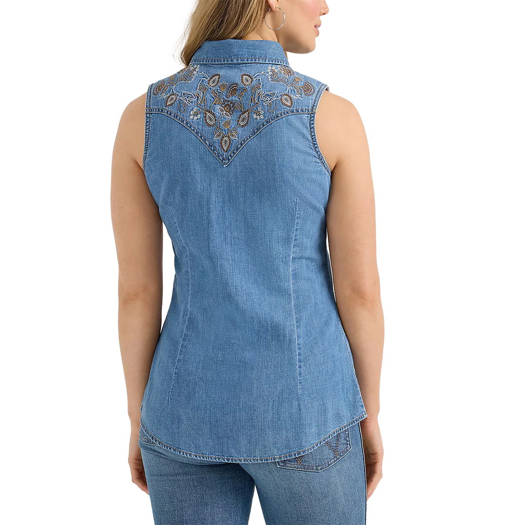 Wrangler Women's Denim Sleeveless Snap Shirt