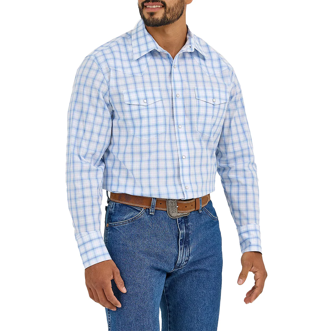 Wrangler Men's Wrinkle Resist Plaid Long Sleeve Snap Shirt