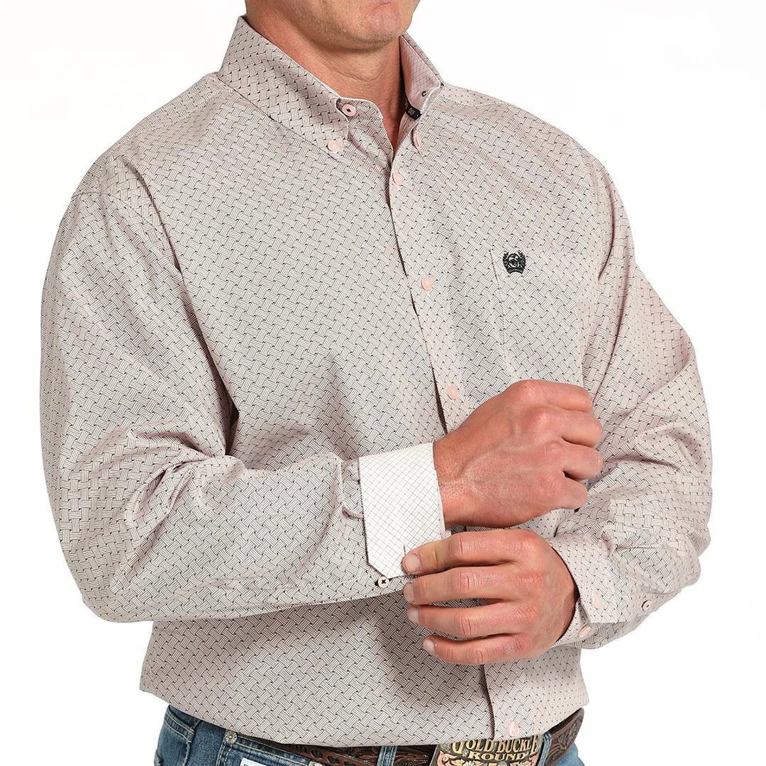 Cinch Men' Basketweave Print Long Sleeve Button Shirt