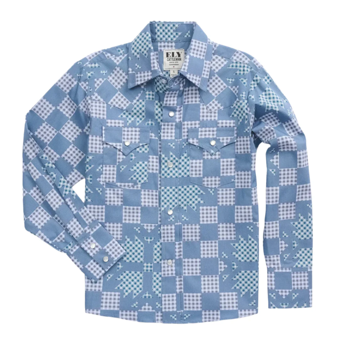 Ely Cattleman Boys' Patchwork Print Long Sleeve Snap Shirt