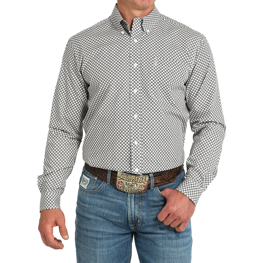 Cinch Men's Modern Fit Square Print Western Long Sleeve Button Shirt