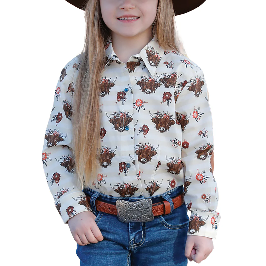 Cruel Denim Girls' Highlander Print Western Shirt