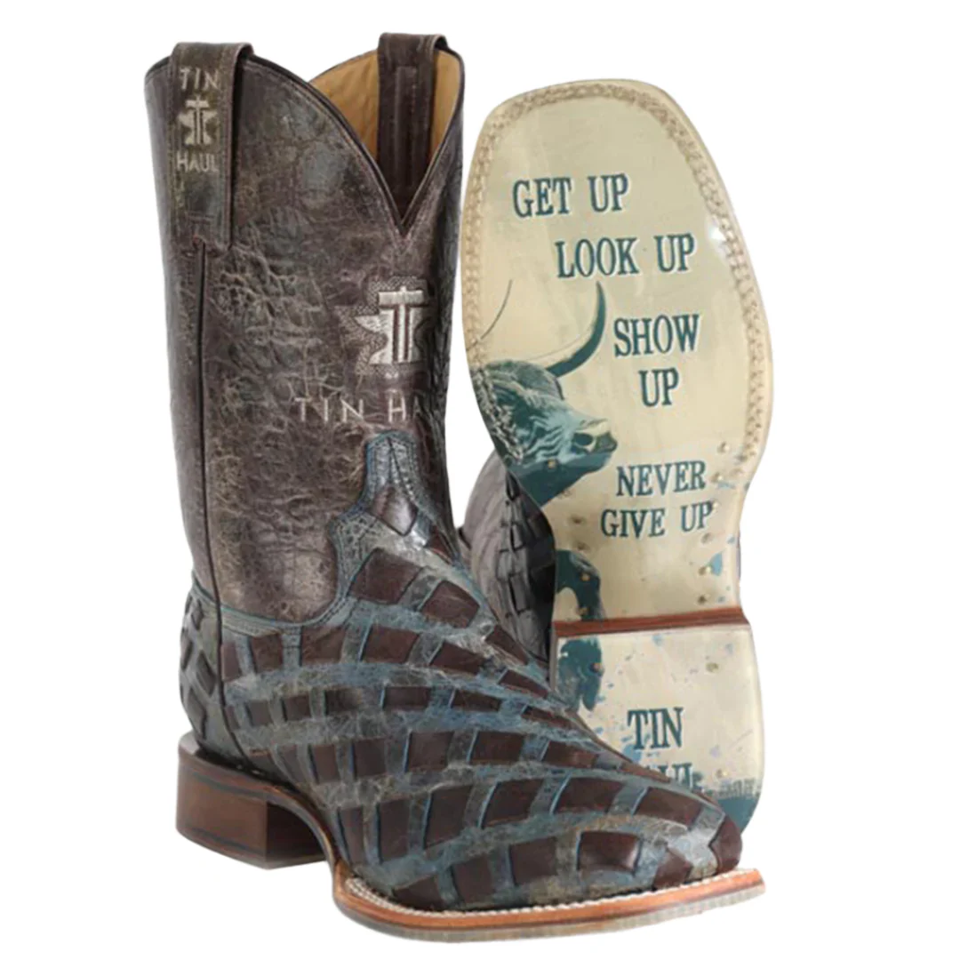 Tin Haul Men's Never Give Up Cowboy Boots