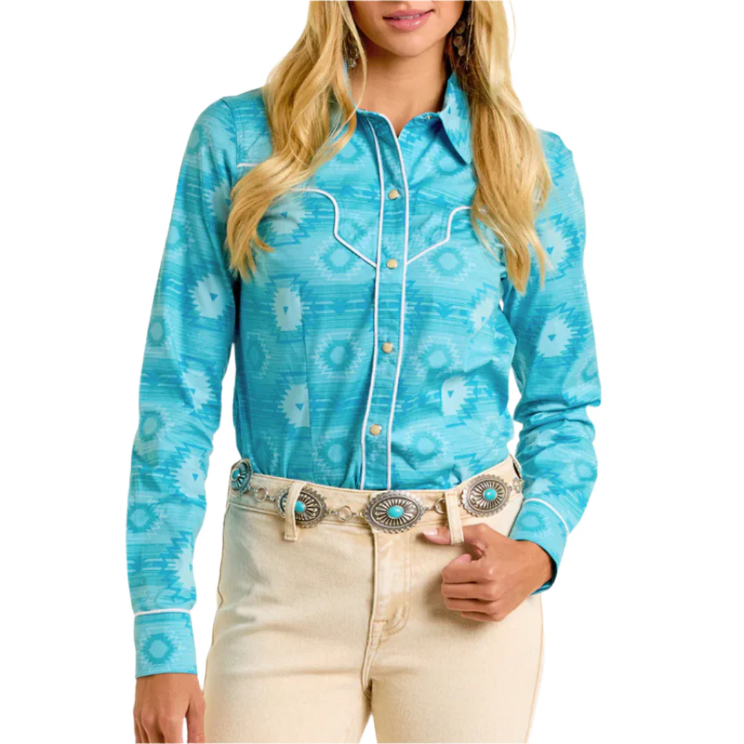 Rock & Roll Denim Women's Tonal Aztec Long Sleeve Shirt