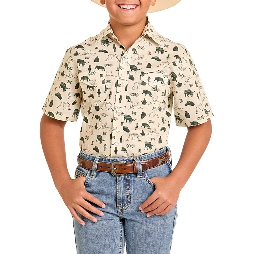Panhandle Boys' Desert Novelty Short Sleeve Snap Shirt