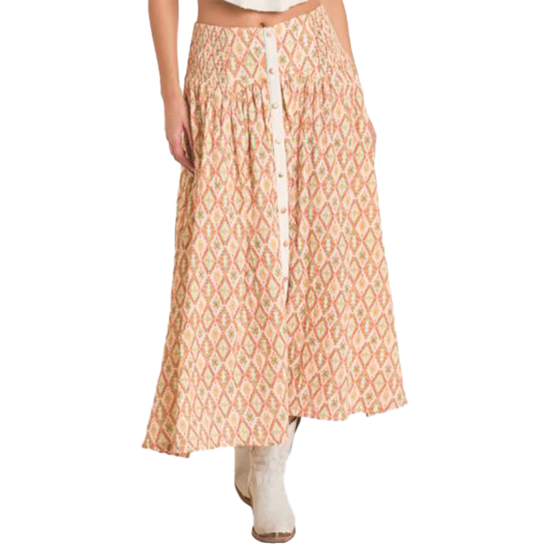 Rock & Roll Denim Aztec Print Maxi Skirt