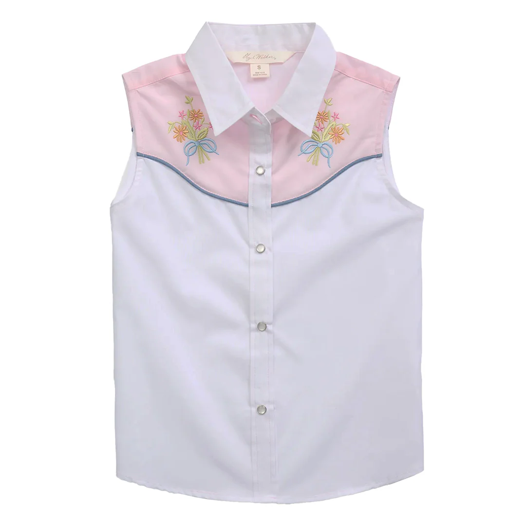 Ely Cattleman Girls' Floral Embroidery Sleeveless Snap Shirt